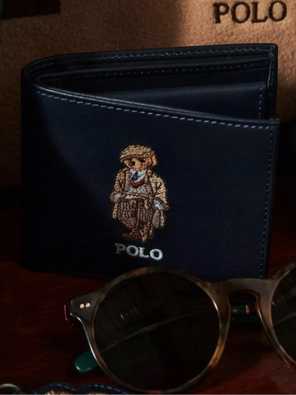 Polo by Ralph Lauren Navy Leather Wallet with Embroidered Bear